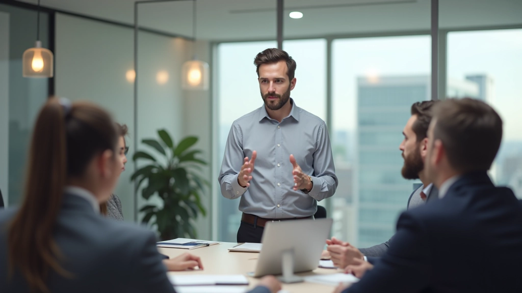 Líder apontando para membro da equipa em reunião de trabalho, reconhecendo seu potencial e capacidade