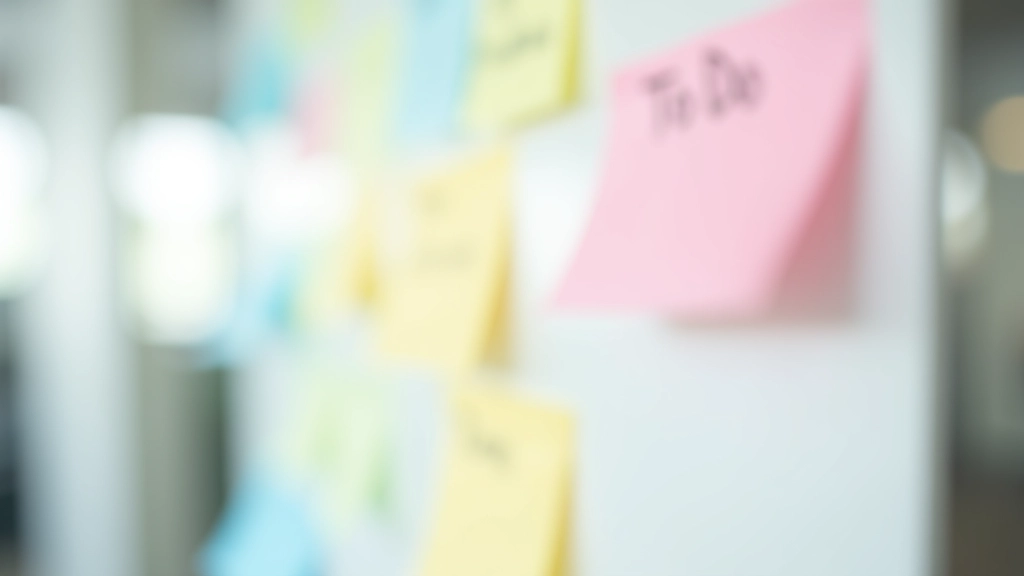 Quadro branco com cartões de tarefas organizadas em colunas kanban